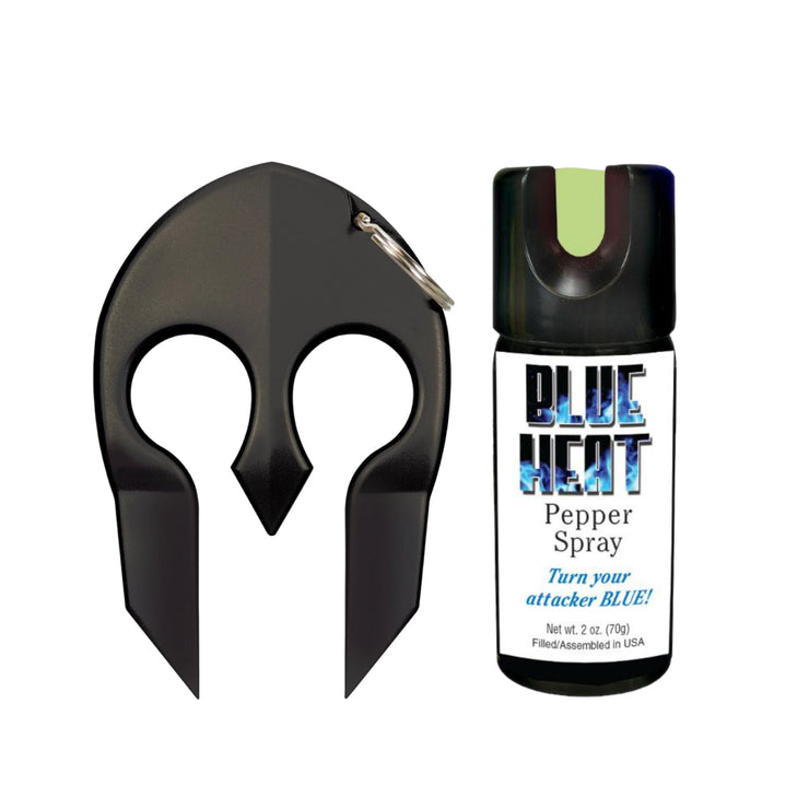 2 oz. Blue Heat Pepper Spray & Black Spartan Key Chain - Personal Security Products